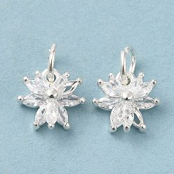 Серебро Латунь кубический цирконий кулон, долговечный, без свинца и без кадмия, цветочный шарм, серебряные, 11x10.5x5.5 мм