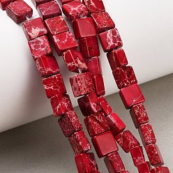 (123L) Белый крем непрозрачный блеск Окрашенные натуральные нитки из бисера имперской яшмы, плоский квадрат, огнеупорный кирпич, 6~7x6~7x3~3.5 мм, отверстие : 1 мм, около 30~31 шт / нитка, 7.40~7.87'' (18.8~20 см)