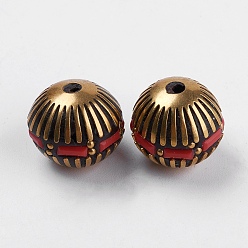 Красный Индонезийские бусины ручной работы, с латунной фурнитурой , без никеля , двухконусные, сырой (без покрытия), плоско-круглые, красные, 14x15 мм, отверстие : 1 мм