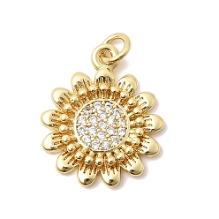 Прозрачный Латунные микро проложить кубического циркония подвески, без кадмия и без свинца, долговечный, стойки покрытие, прелести подсолнуха, реальный 18 k позолоченный, прозрачные, 19x16x2.5 мм, отверстие : 3.3 мм