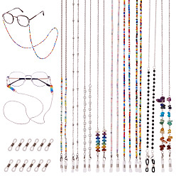 (52) Непрозрачная лаванда 9 ПК 9 стили цепочки для очков, шейный ремешок для очков, со стеклянными бисеринами, резиновые петли и латунные выводы, разноцветные, 630~780 мм, 1 шт / стиль