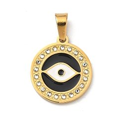 Золотой 304 нержавеющей стальной эмали подвески, Злые чары глаз, со стразами, ионное покрытие (ip), золотые, 21x18.5x2 мм, отверстие : 6x4 мм