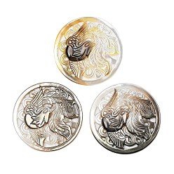 черная губная раковина Подвески из натуральной черной ракушки-губы, плоский круг с подвесками в виде феникса, 35.5~36x3.5 мм, отверстие : 1~2 мм