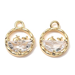 Прозрачный Латунные микро проложить кубического циркония прелести, без кадмия, без никеля и без свинца, плоские круглые с дельфином, реальный 18 k позолоченный, прозрачные, 12.5x9.5x3 мм, отверстие : 1.6 мм