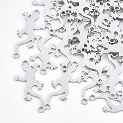 Нержавеющая Сталь Цвет Устойчивы к потускнению 201 соединители из нержавеющей стали, лазерная резка, геккон, цвет нержавеющей стали, 27.5x12x1 мм, отверстие : 1.8 мм