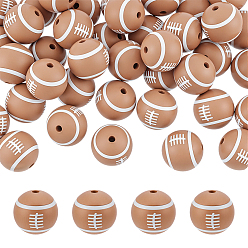 Rugby 40 шт. печатные круглые силиконовые фокусные бусины, коричневые, регби, 15x15 мм, отверстие : 2 мм