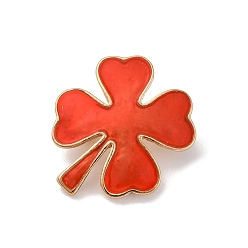 Оранжево-Красный Булавки с эмалью клевера, Броши из цинкового сплава для рюкзака, оранжево-красный, 24.5x24.5 мм