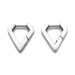 Нержавеющая Сталь Цвет Устойчивые к потускнению 304 серьги-кольца Huggie Hoop из нержавеющей стали, ромб, цвет нержавеющей стали, 14.5x13x3 мм, штифты : 1 мм