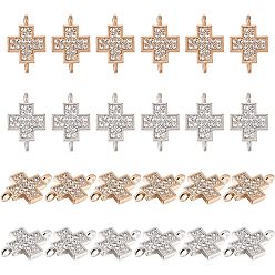 Платиновый & Золотой 48 шт. 2 цвета сплава, кристаллы и стразы, подвески-коннекторы, религия, крестик, платиной и золотом, 19.5x12.5x4 мм, отверстие : 2 мм, 24 шт / цвет