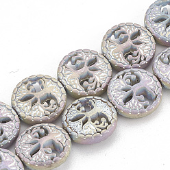 Purple Plated Electroplate Non-magnetic Synthetic Hematite Beads Strands, Matte Style, Flat Round, Purple Plated, 12~12.5x4~4.5mm, Hole: 1mm, about 32pcs/strand, 15.74 inch