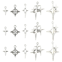 Античное Серебро 100 шт. 5 стили полые подвески из сплава в тибетском стиле, звезда, античное серебро, 14.5~29x9~22.5x1.7~5 мм, 20 шт / стиль