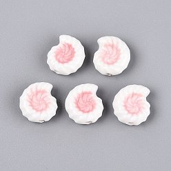 Pink Фарфоровые бусины ручной работы, форма раковины, ручная роспись, пастельный фарфор, розовые, 16~17x14.5~15.5x7 мм, отверстие : 2~2.5 мм