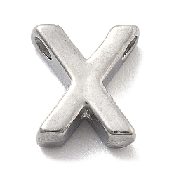Letter X 304 прелести нержавеющей стали, буквенное очарование, Письмо X, 9.5x8.5x3 мм, отверстие : 1.6 мм