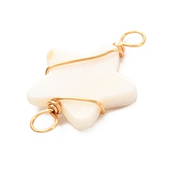 Creamy White Natural Freshwater Shell Beads Links Connectors, with Real 18K Gold Plated Eco-Friendly Copper Wire, Star, Creamy White, 28x18.5x3mm, Hole: 3.5mm