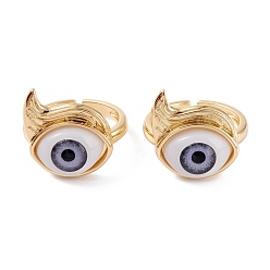 Dunkel schieferblau Messing Manschettenringe, cadmiumfrei und bleifrei, offene Ringe, mit Harzkügelchen, langlebig überzogen, echt 18 k vergoldet, bösen Blick, dunkel schieferblau, 3 mm, Innendurchmesser: 17 mm