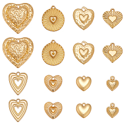 Золотой 16 шт 8 стили латунные подвески, сердце прелести, золотые, 11~23x9~23 мм, 2 шт / стиль