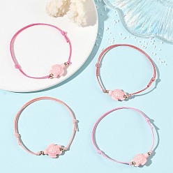 Pink 4pcs 4 bracelets en cordon de polyester ciré ajustable, ornés de perles turquoise synthétique teintes à l'océan et de tortues marines, pour femmes, or, rose, diamètre intérieur: 3.46 pouce (8.8 cm), 1 pc / couleur