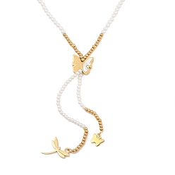 Бабочка Ожерелья из искусственного жемчуга и синтетических ракушек, 304 ожерелья с подвесками из нержавеющей стали для женщин, золотые, бабочка, 16.93 дюйм (43 см), подвески: 14x12.5 мм