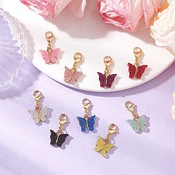 (52) Непрозрачная лаванда Блестящая бабочка сплав эмаль подвеска украшения, с 304 из нержавеющей стали Lobster Claw застежками, разноцветные, 26.5 мм