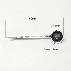 Silbern Silberfarbig Eisen Haar Haarklammer Zubehör, mit Messing-Rundmagazine, Silberfarbe überzogen, 60 mm