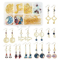 Golden DIY Earring Making Kits, Including Alloy Pendants, Glass Beads, Brass Cable Chains & Earring Hooks, Iron Jump Ring & Pins, Golden, 28x34.5x1.5mm, Hole: 1.8mm, 2pcs