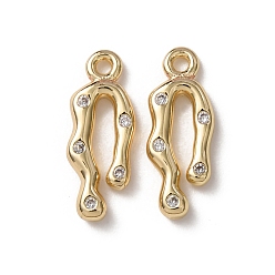Golden Brass Micro Pave Clear Cubic Zirconia Charms, Long-Lasting Plated, Rack Plating, Wavy Charms, Golden, 14.5x5.5x2mm, Hole: 1.2mm