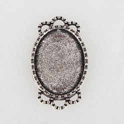 Plata Antigua Ajustes de época tibetano aleación estilo conector cabujón bisel, sin plomo y cadmio, plata antigua, bandeja ovalada: 18x13 mm, 26x15x2 mm, Boca: 2 mm, sobre 525 PC / kg