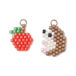 (52) Непрозрачная лаванда 2 шт. 2 стили бисерные подвески в виде яблока и ежика, подвески из стеклянных бусин с узором ткацкого станка, 304 кольца прыжок из нержавеющей стали, разноцветные, 15~17.5x12.5~13.5x2 мм, отверстие : 2.5 мм, 1 шт / стиль