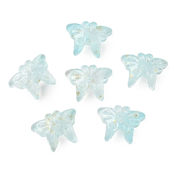 Светло-Синий Стеклянные бусины, бабочка, с золотой порошок, голубой, 13x17.5x3 мм, отверстие : 1.4 мм, Около 1063 шт / 1000 г