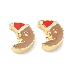 Луна Рождественские латунные эмалевые бусины, без свинца и без кадмия, долговечный, реальный 18 k позолоченный, стойки покрытие, луна, 15x12x5 мм, отверстие : 2 мм