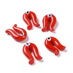 Red Handmade Evil Eye Lampwork Beads, Half Drilled, Arch, Horseshoe, Red, 27x18x9.5mm, Hole: 1.5mm