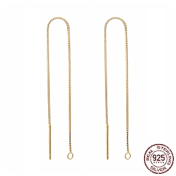 Golden 925 Sterling Silver Stud Earring Findings, Ear Threads, Box Chains, Golden, 100x0.65mm, Hole: 1~2mm