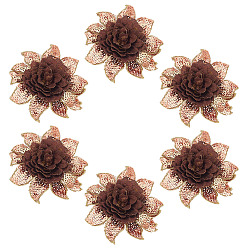 Золотистый 6 шт. полиэстеровая компьютерная вышивка ткань приклеиваемые/пришивные заплатки, аксессуары для костюма, аппликация, цветок, золотые, 75x78x7 мм