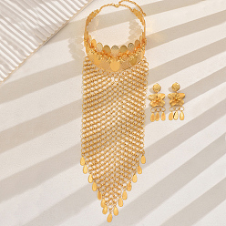 Золотой Экстравагантные комплекты из полых серег и ожерелий в виде бабочек и цветов из ближневосточного сплава для женской свадебной вечеринки, золотые