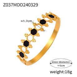 Шестиугольник 304 браслеты из нержавеющей стали с акриловыми вставками, шарнирные браслеты для женщин, золотые, шестиугольник, внутренний диаметр: 2-3/8 дюйм (6 см)