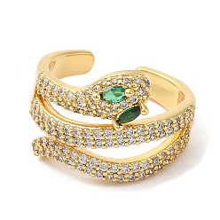Настоящее золото 18K Открытые манжеты в виде змеи с кубическим цирконием, латунное полое кольцо, без кадмия и без свинца, реальный 18 k позолоченный, размер США 5 3/4 (16.3 мм)