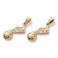 Золотой 304 подвески из нержавеющей стали, мяч для ног и футбольная обувь, золотые, 30x11x3.5 мм, отверстие : 4.5x7.5 мм