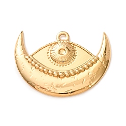 Golden 304 Stainless Steel Pendants, Moon with Evil Eye Charms, Long-Lasting Plated, Ion Plating(IP), Golden, 33x45.5x3mm, Hole: 3mm, tray: 3mm