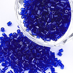 Blue FGB Grade A Glass Seed Beads, Hexagon(Two Cut), Transparent Colours, Blue, 1.5~2.5x1.5~2mm, Hole: 0.8mm, about 2100pcs/bag, 450g/bag