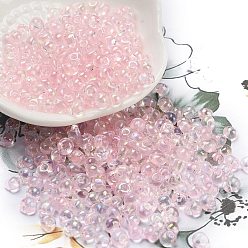 Pink 6/0 внутри цветная бахрома из стеклянных бусин, слеза, розовые, 4.5~5x3.5~4x4~5 мм, отверстие : 1 мм, Около 4000 шт / фунт