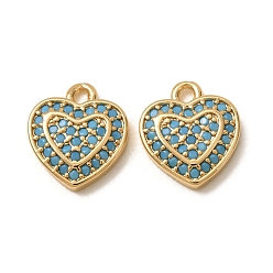Real 18K Gold Plated Synthetic Turquoise Pendants, Brass Heart Charms, Nickel Free, Real 18K Gold Plated, 11.5x10.5x2.5mm, Hole: 1.4mm