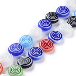 Разноцветный Бусы лэмпворк ручной работы, плоские круглые с вихрем, красочный, 9.6~10.3x3.5 мм, Отверстие : 1.2 мм, около 38 шт / нитка, 14.37'' (36.5 см)