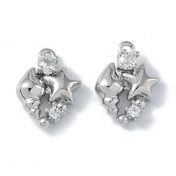 Морская звезда Украшения из коллекции океана, латунь с кубическими цирконами, без кадмия, без никеля и без свинца, Реальная платина, морская звезда, 12.5x9.5x4 мм, отверстие : 1 мм