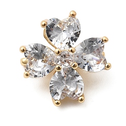 Настоящее золото 18K Прокладки из латуни, прозрачные проставки из кубического циркония, цветок, реальный 18 k позолоченный, 13x13x8.5 мм, отверстие : 1.7 мм