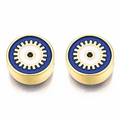 Темно-Синий Стойки обшивки сплава эмали подвески, золотой свет, без кадмия, без никеля и без свинца, плоские круглые с сглаза, темно-синий, 12x4.5 мм, отверстие : 2 мм