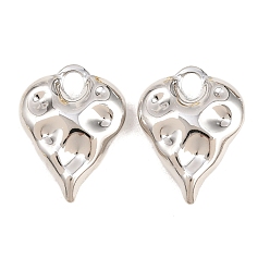 Platinum Brass Pendants, Cadmium Free & Lead Free, Long-Lasting Plated, Rack Plating, Heart Charms, Platinum, 34x26x9mm, Hole: 5x6mm