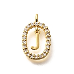 Letter J Латунные микро проложить кубического циркония подвески, без кадмия, без никеля и без свинца, реальный 18 k позолоченный, овал с подвесками в виде букв, буква J, 18.5x11x3.5 мм, отверстие : 2x1.5 мм