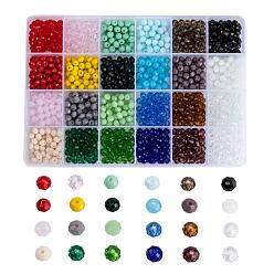 Gemischte Farbe Glasperlen, facettiert, Rondell, Gemischte Farbe, 6x5 mm, Bohrung: 1 mm, 24 Farben, 50 Stk. je Farbe, 1200 Stück / Karton
