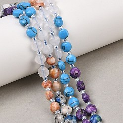 Смешанные камни Нити из окрашенного натурального белого нефрита, красного сетчатого камня, кварцевого кристалла, камня k2 и синтетической бирюзы, плоско-круглые, граненые, с бисером, 6~6.7x4~4.3 мм, отверстие : 1.1~1.3 мм, около 46 шт / нитка, 15.16'' (38.5 см)