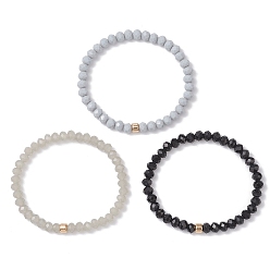 (52) Непрозрачная лаванда 3шт. браслеты-рондели из граненого искусственного нефрита и непрозрачного стекла с эластичными бусинами для женщин, разноцветные, внутренний диаметр: 2 дюйм (5 см)